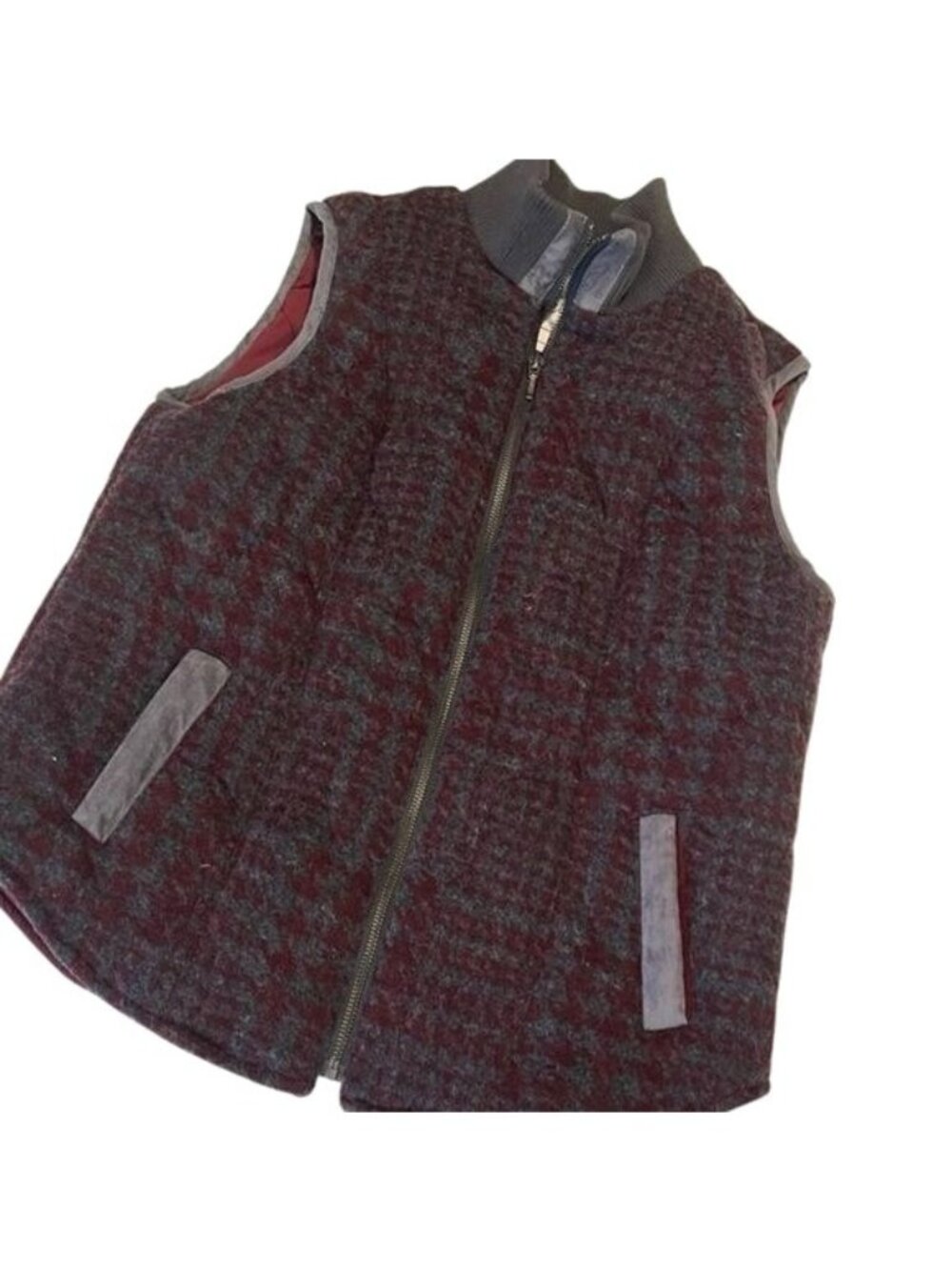 Bob Timberlake Gray and Burgandy Wool Blend Full Zip Vest Size Medium
